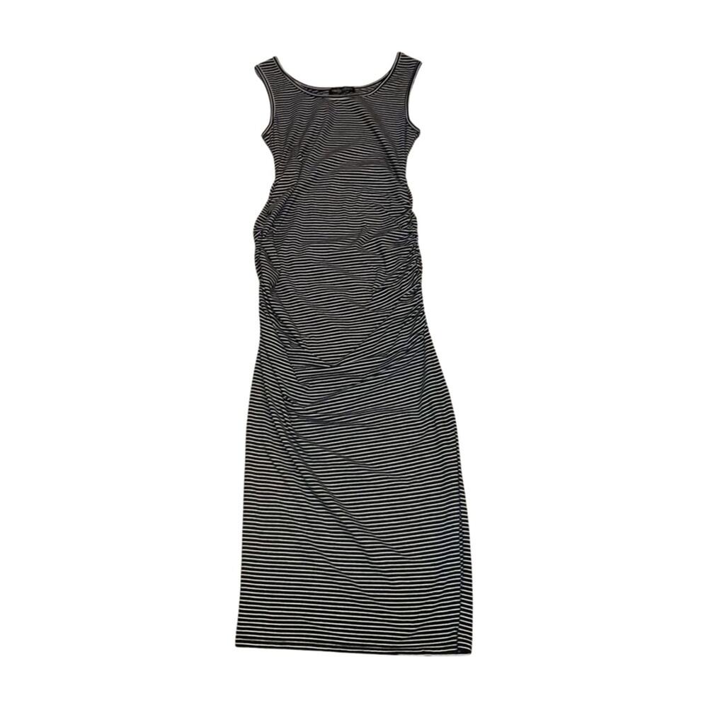 The Wendy Williams Blue & White Striped Ruched Sleeveless Long Tank Dress Size M